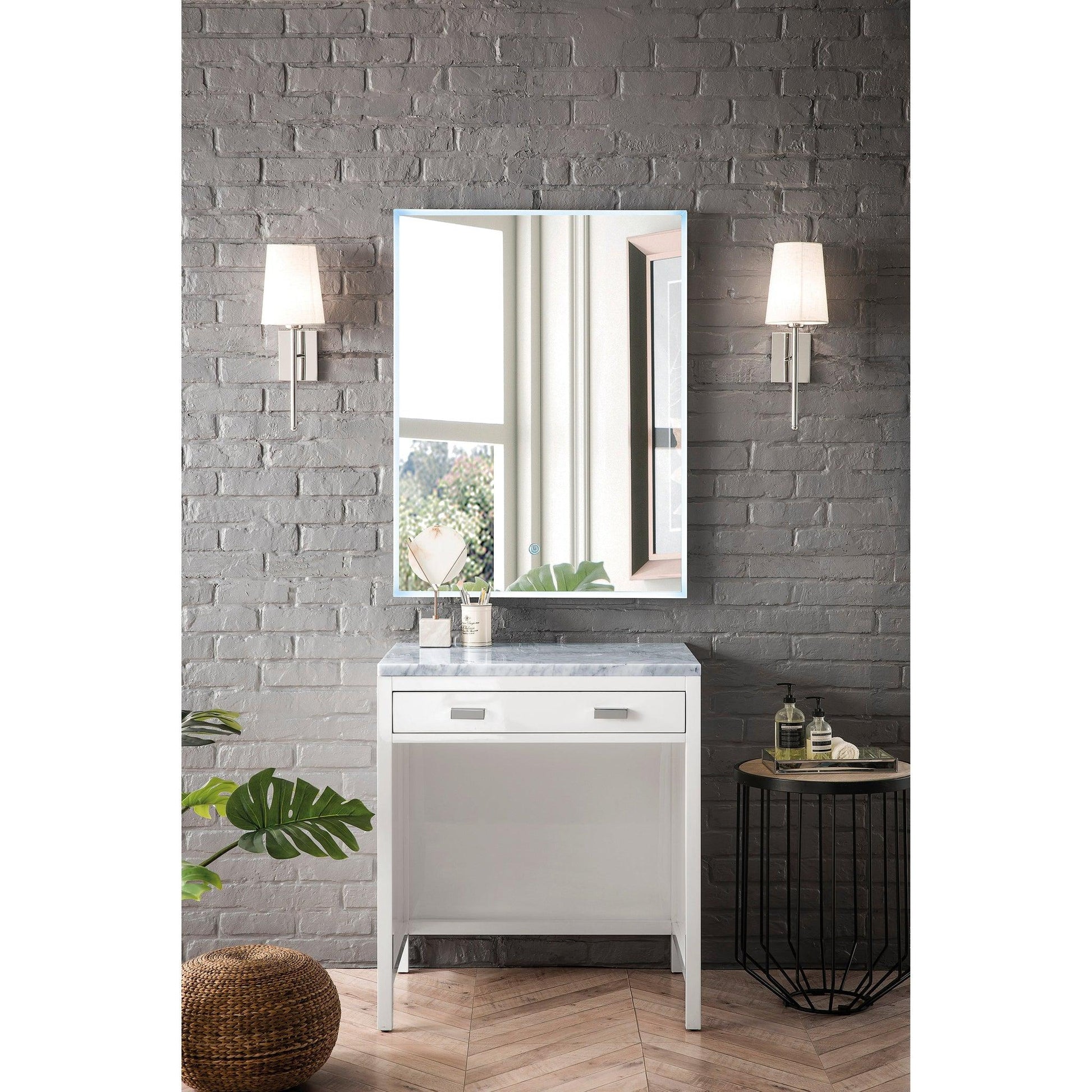 James Martin Vanities Addison 30" Glossy White Free-standing Makeup Countertop With 3cm Carrara Marble Top