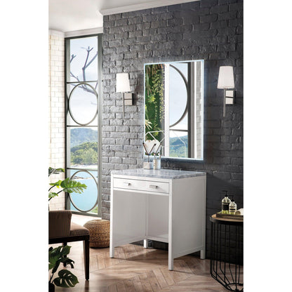 James Martin Vanities Addison 30" Glossy White Free-standing Makeup Countertop With 3cm Carrara Marble Top