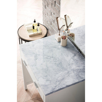 James Martin Vanities Addison 30" Glossy White Free-standing Makeup Countertop With 3cm Carrara Marble Top