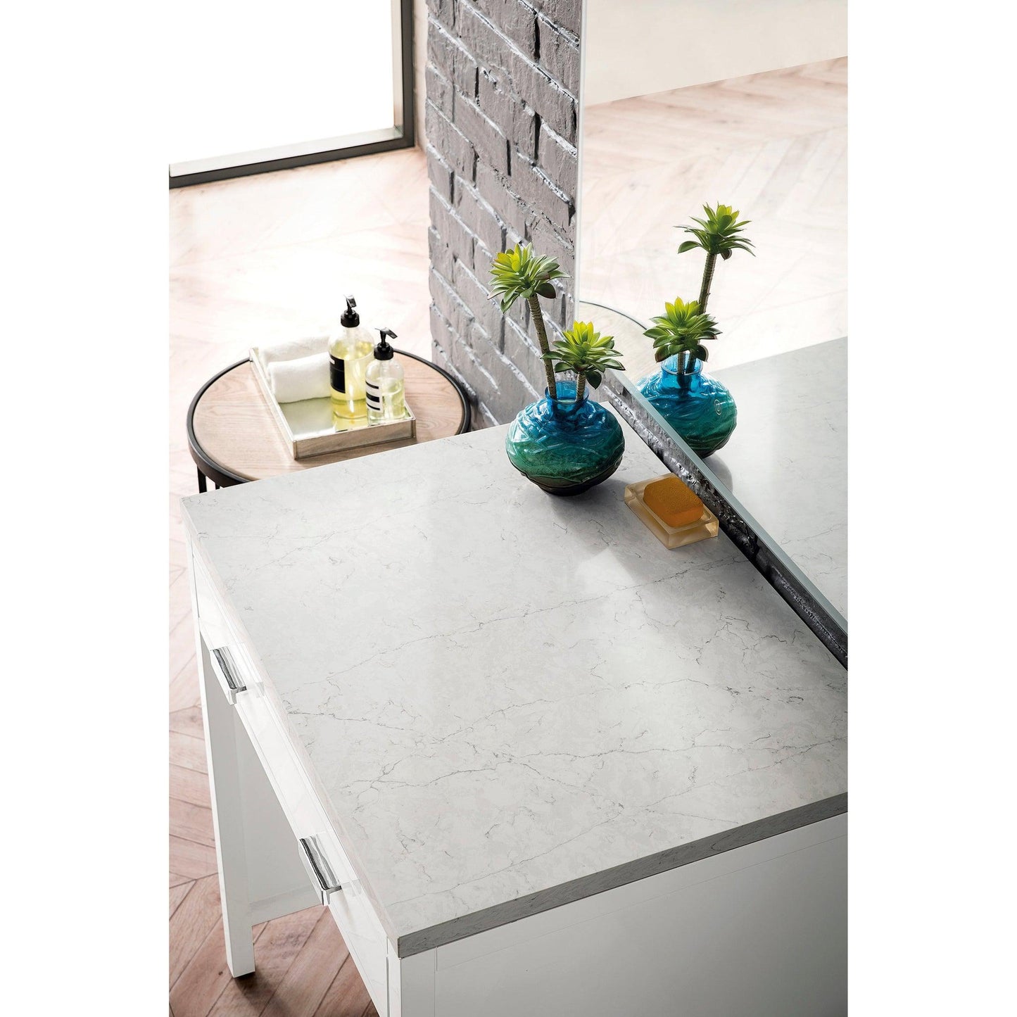 James Martin Vanities Addison 30" Glossy White Free-standing Makeup Countertop With 3cm Eternal Jasmine Pearl Quartz Top