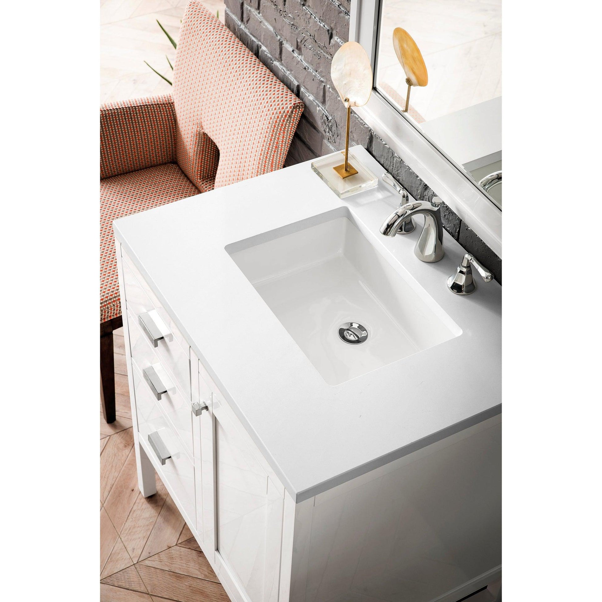 James Martin Vanities Addison 30" Glossy White Single Vanity Cabinet With 3cm White Zeus Quartz Top