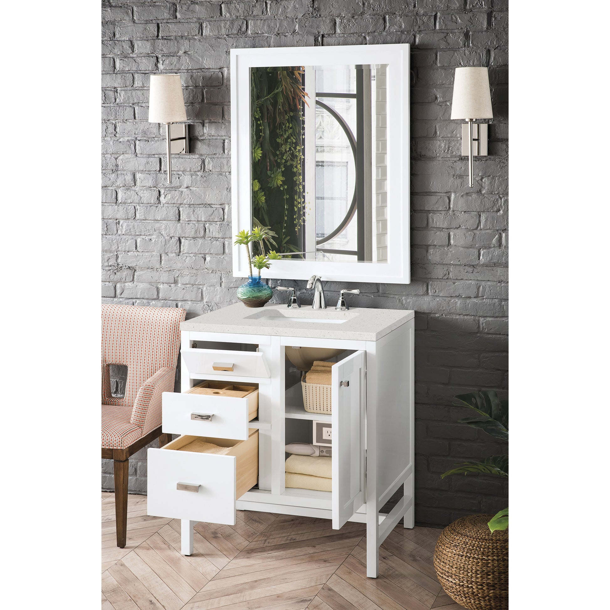 James Martin Vanities Addison 30" Glossy White Single Vanity With 3cm Lime Delight Quartz Top