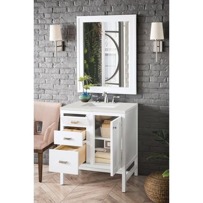 James Martin Vanities Addison 30" Glossy White Single Vanity With 3cm Lime Delight Quartz Top