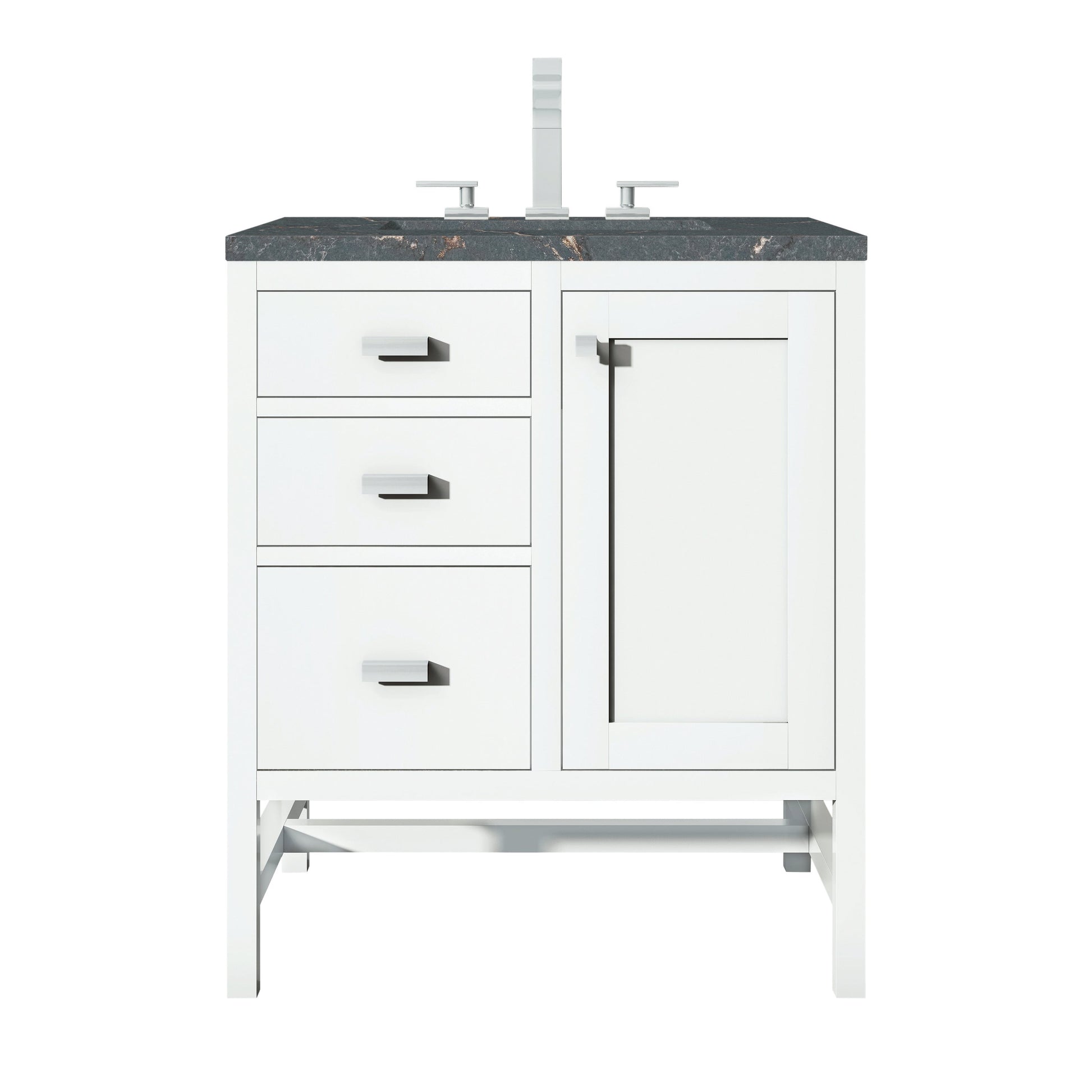 James Martin Vanities Addison 30" Glossy White Single Vanity With 3cm Parisien Bleu Quartz Top