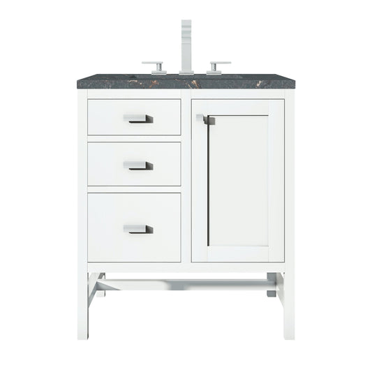 James Martin Vanities Addison 30" Glossy White Single Vanity With 3cm Parisien Bleu Quartz Top