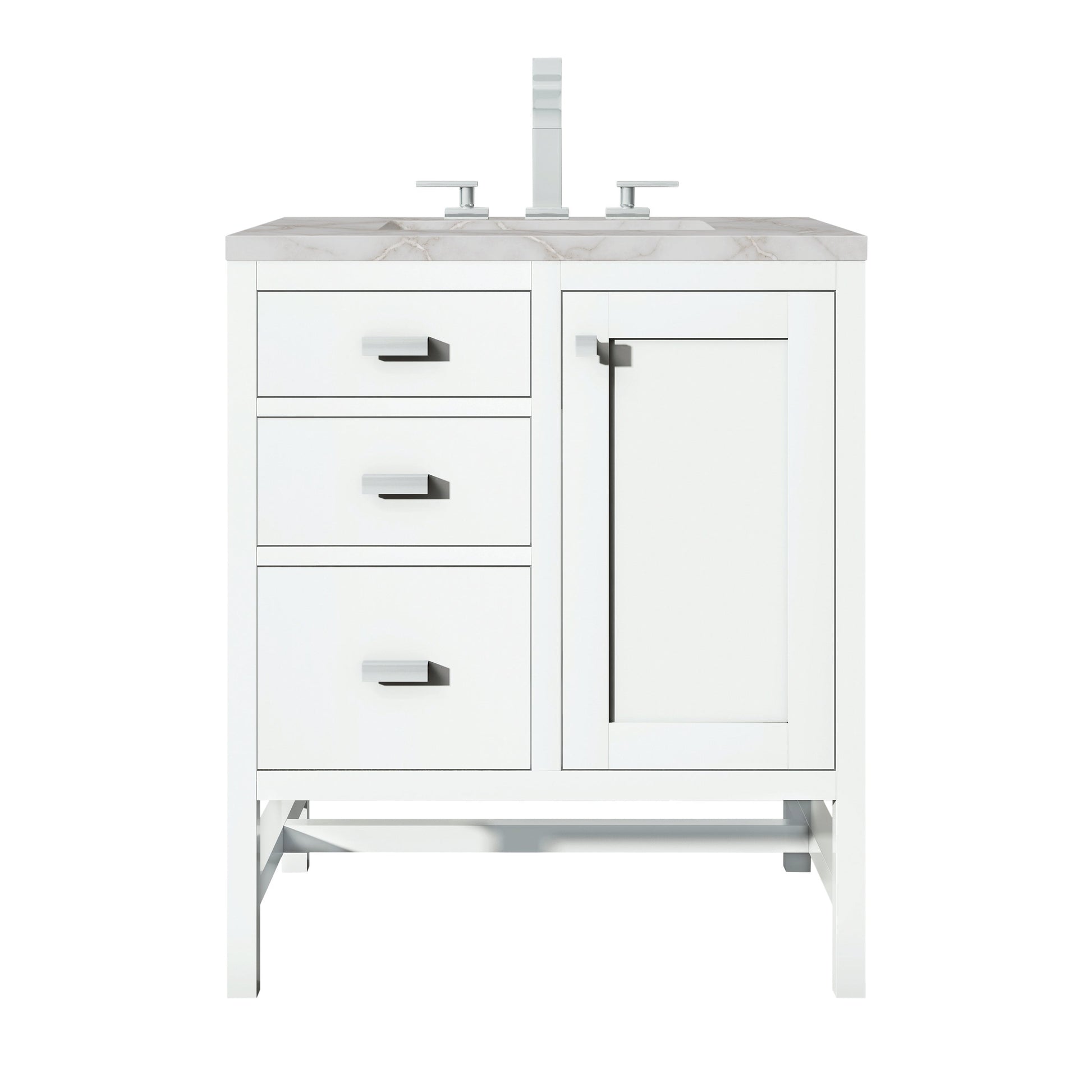 James Martin Vanities Addison 30" Glossy White Single Vanity With 3cm Victorian Silver Quartz Top