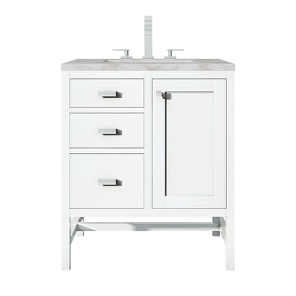 James Martin Vanities Addison 30" Glossy White Single Vanity With 3cm Victorian Silver Quartz Top