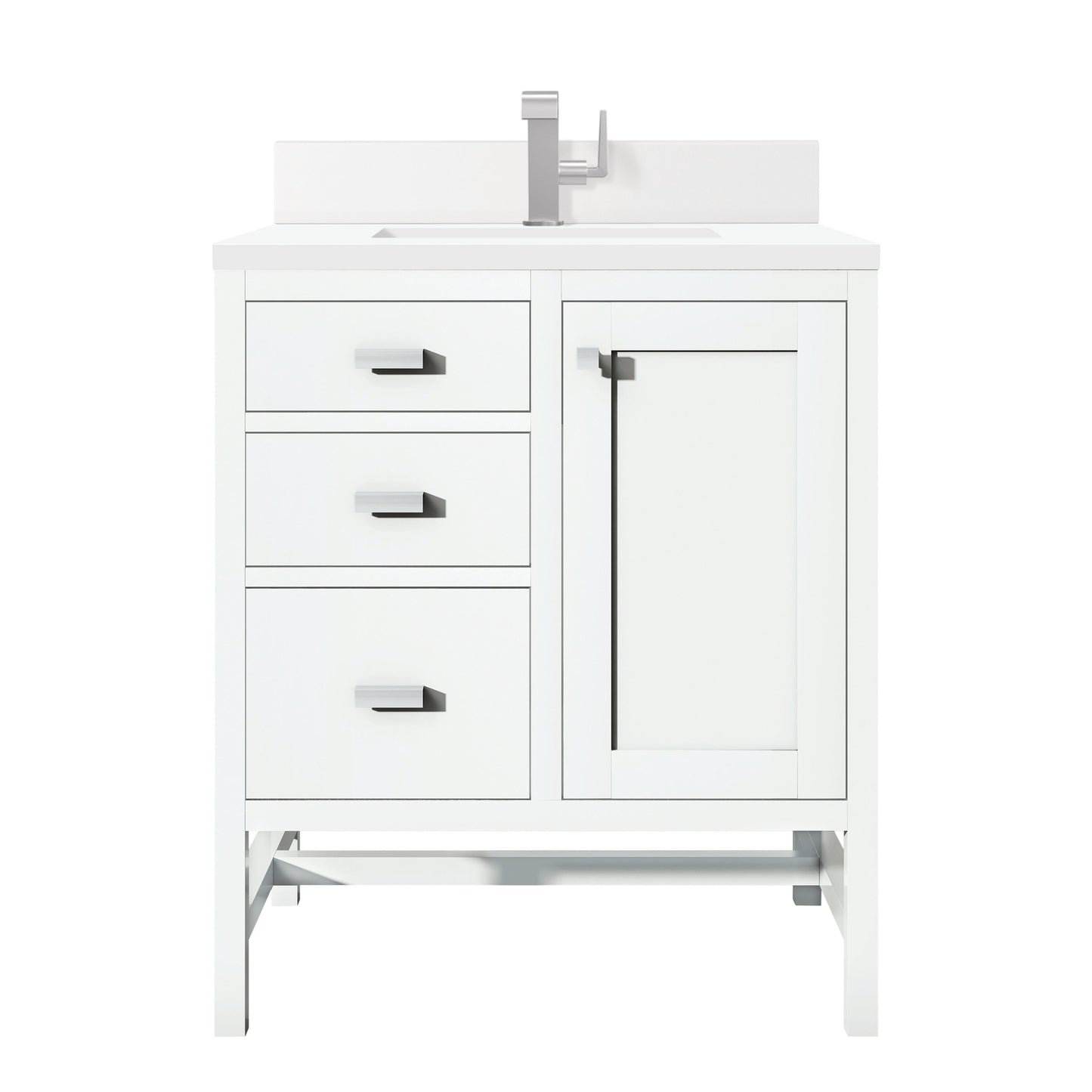 James Martin Vanities Addison 30" Glossy White Single Vanity With Single Hole 3cm White Zeus Quartz Top & Backsplash