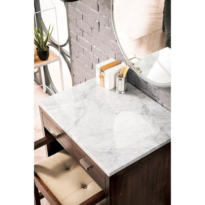 James Martin Vanities Addison 30" Mid Century Acacia Free-standing Makeup Countertop With 3cm Carrara Marble Top