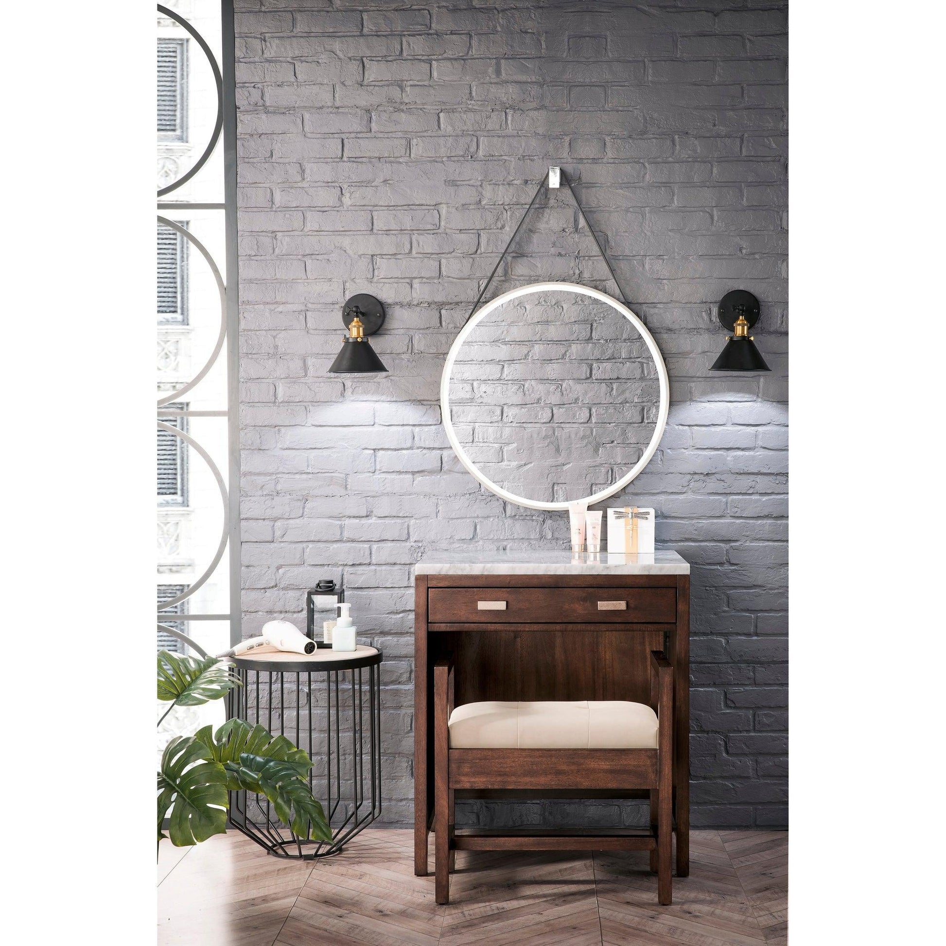 James Martin Vanities Addison 30" Mid Century Acacia Free-standing Makeup Countertop With 3cm Carrara Marble Top