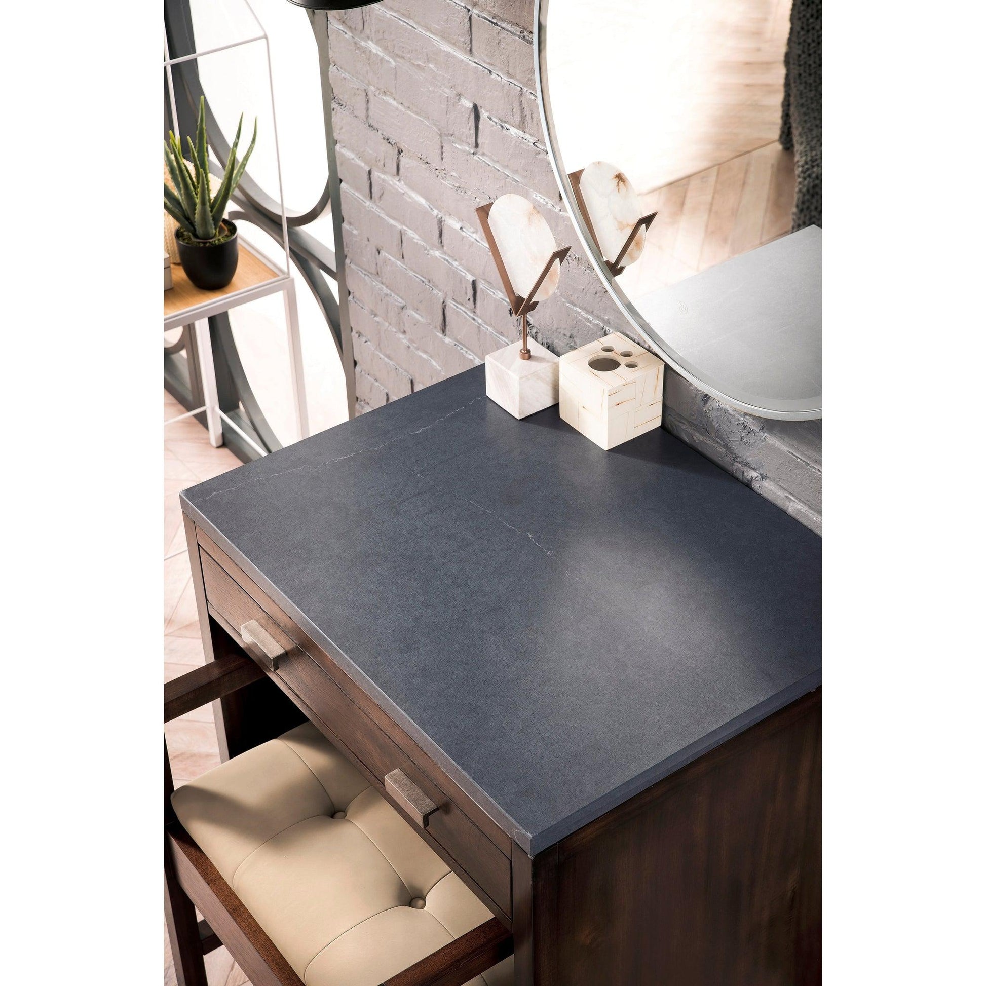 James Martin Vanities Addison 30" Mid Century Acacia Free-standing Makeup Countertop With 3cm Charcoal Soapstone Quartz Top