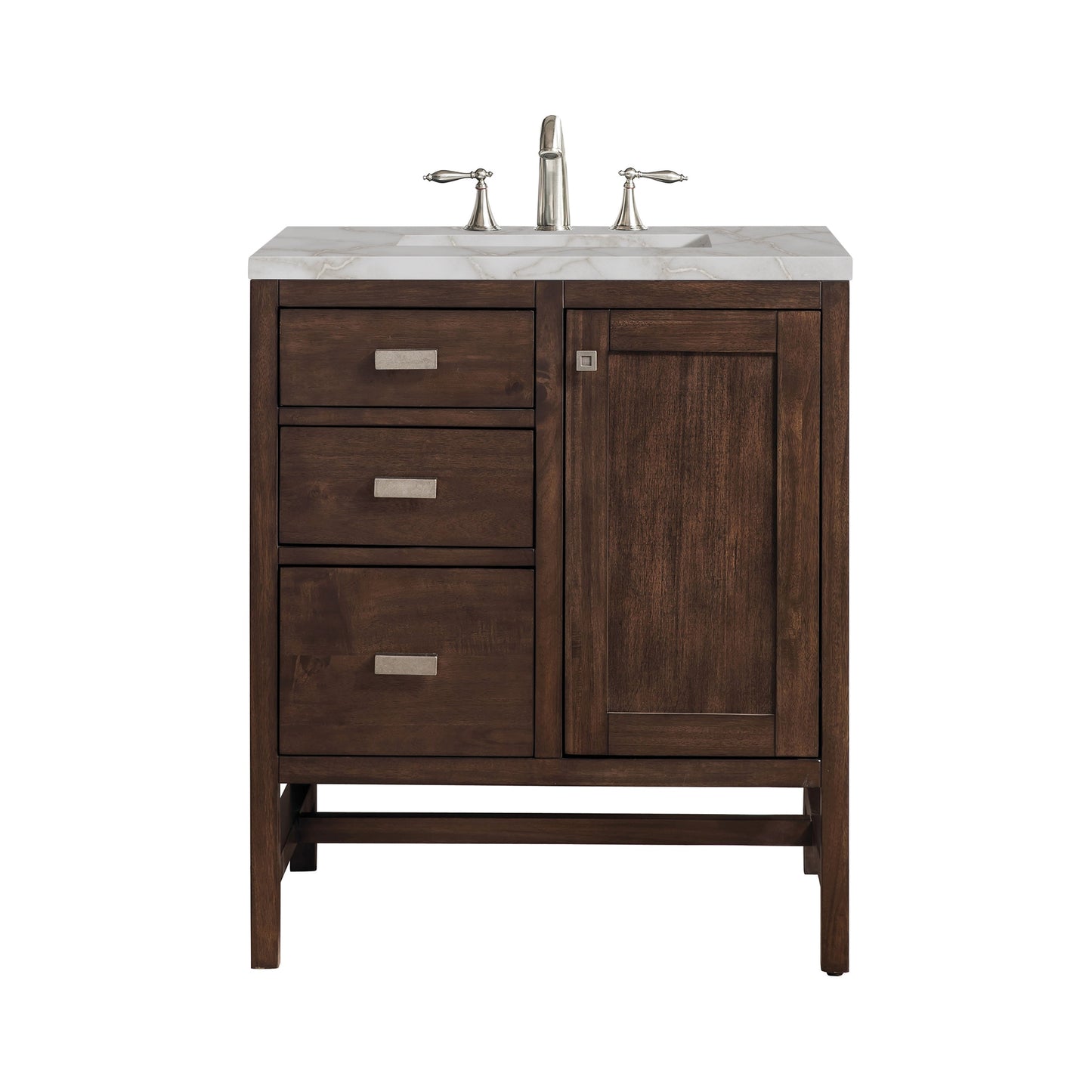 James Martin Vanities Addison 30" Mid-Century Acacia Single Vanity With 3cm Victorian Silver Quartz Top