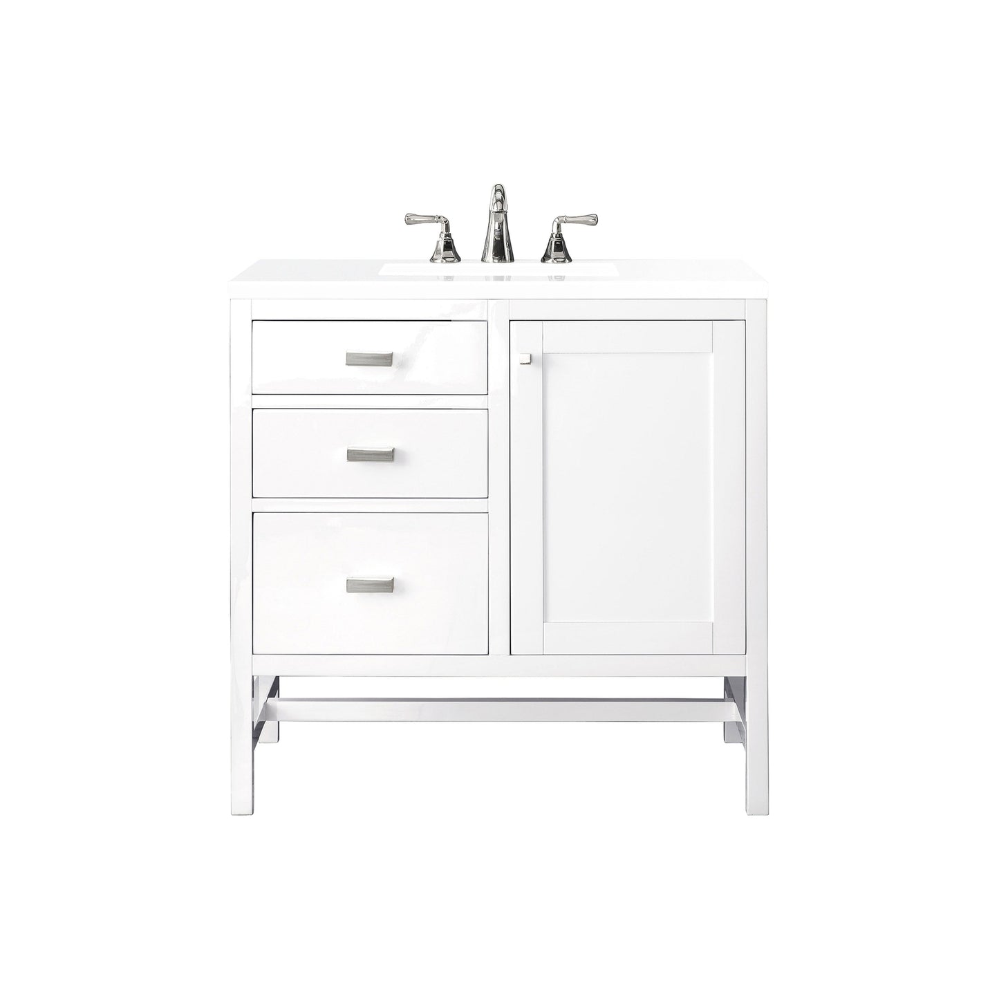 James Martin Vanities Addison 36" Glossy White Single Vanity Cabinet With 3cm White Zeus Quartz Top