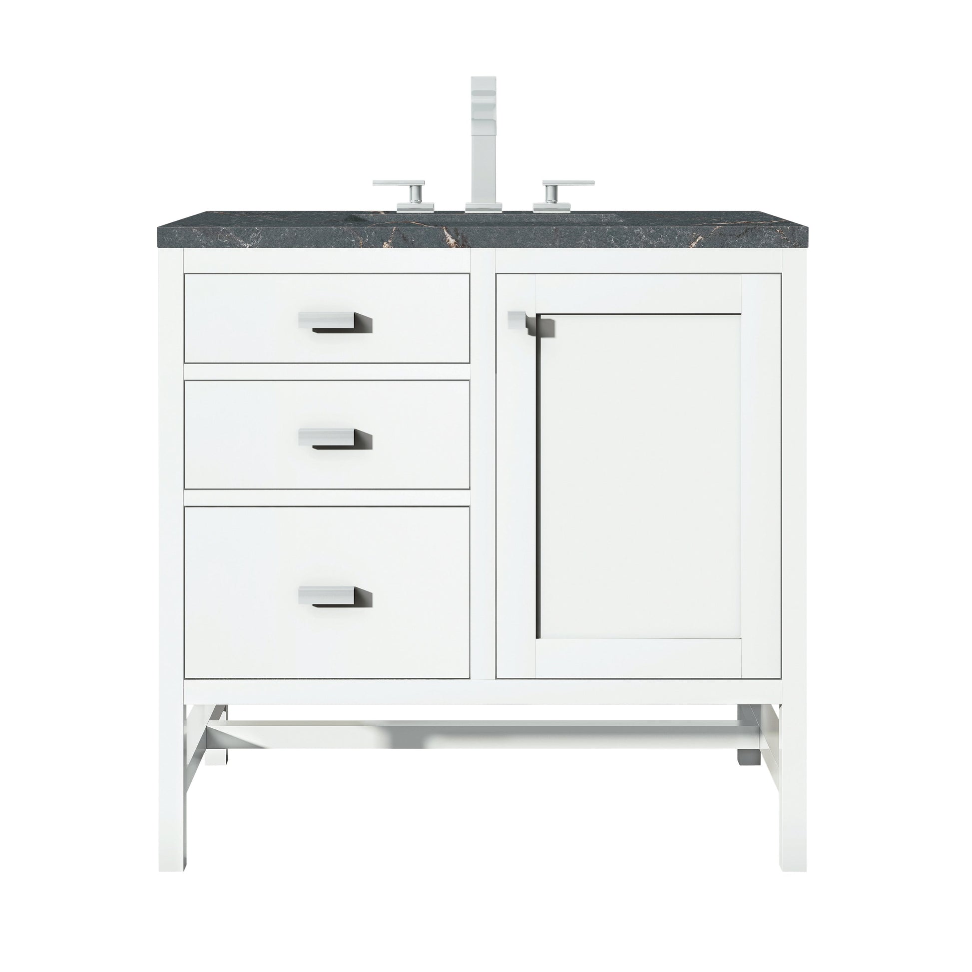 James Martin Vanities Addison 36" Glossy White Single Vanity With 3cm Parisien Bleu Quartz Top