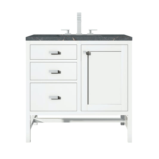 James Martin Vanities Addison 36" Glossy White Single Vanity With 3cm Parisien Bleu Quartz Top