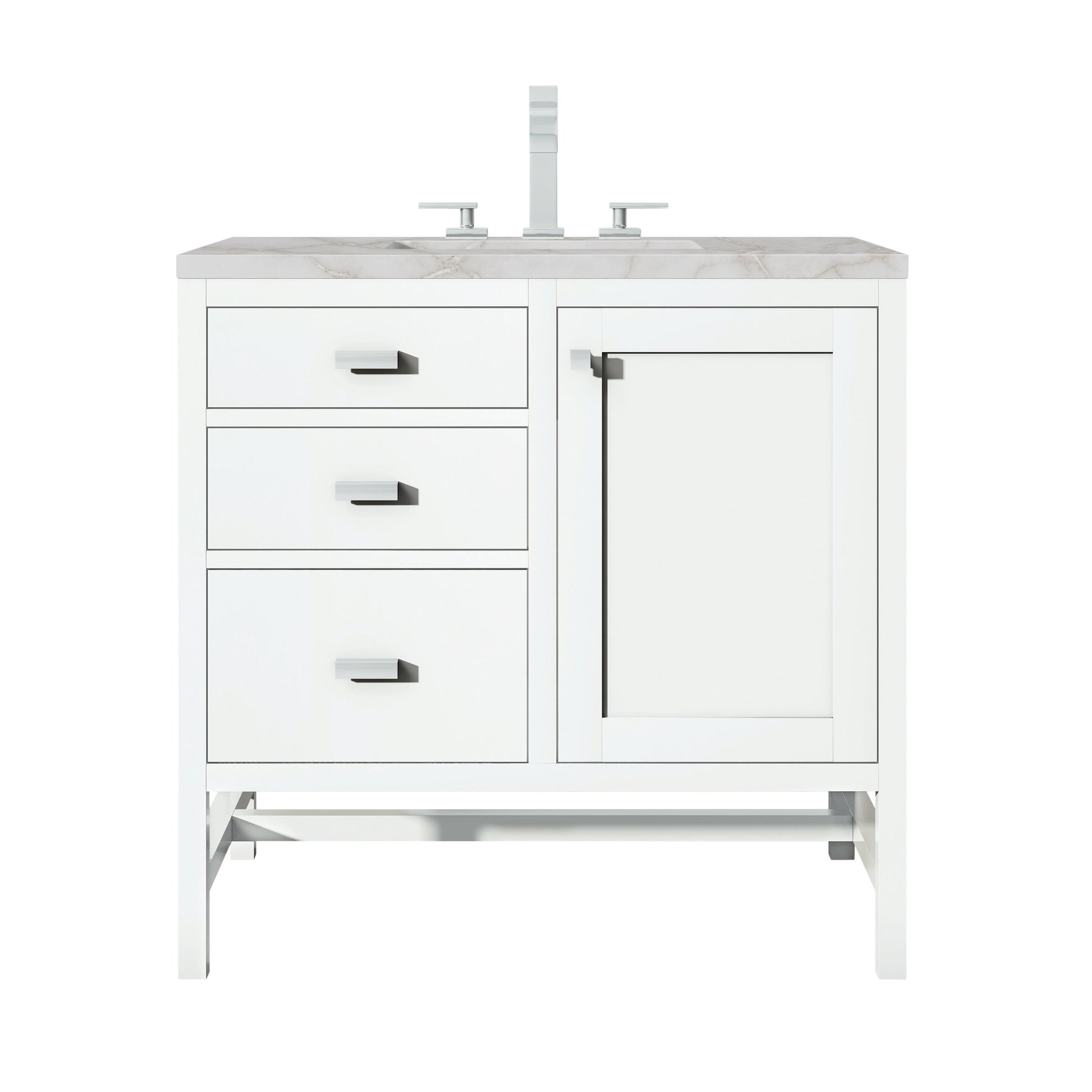 James Martin Vanities Addison 36" Glossy White Single Vanity With 3cm Victorian Silver Quartz Top