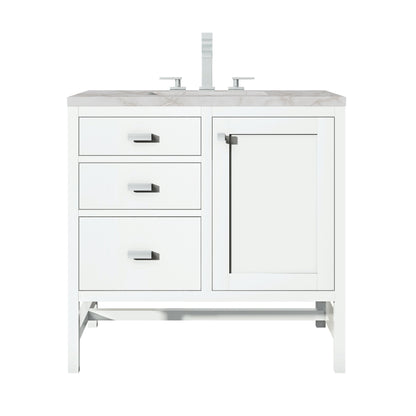 James Martin Vanities Addison 36" Glossy White Single Vanity With 3cm Victorian Silver Quartz Top