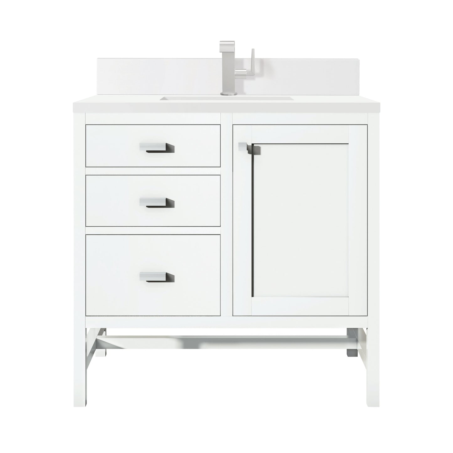 James Martin Vanities Addison 36" Glossy White Single Vanity With Single Hole 3cm White Zeus Quartz Top & Backsplash