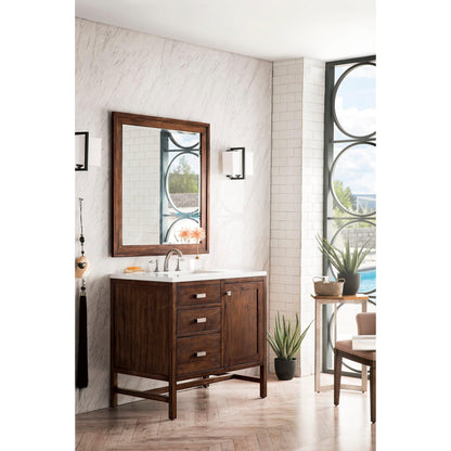 James Martin Vanities Addison 36" Mid Century Acacia Single Vanity Cabinet With 3cm White Zeus Quartz Top