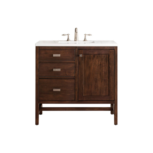 James Martin Vanities Addison 36" Mid Century Acacia Single Vanity Cabinet With 3cm White Zeus Quartz Top