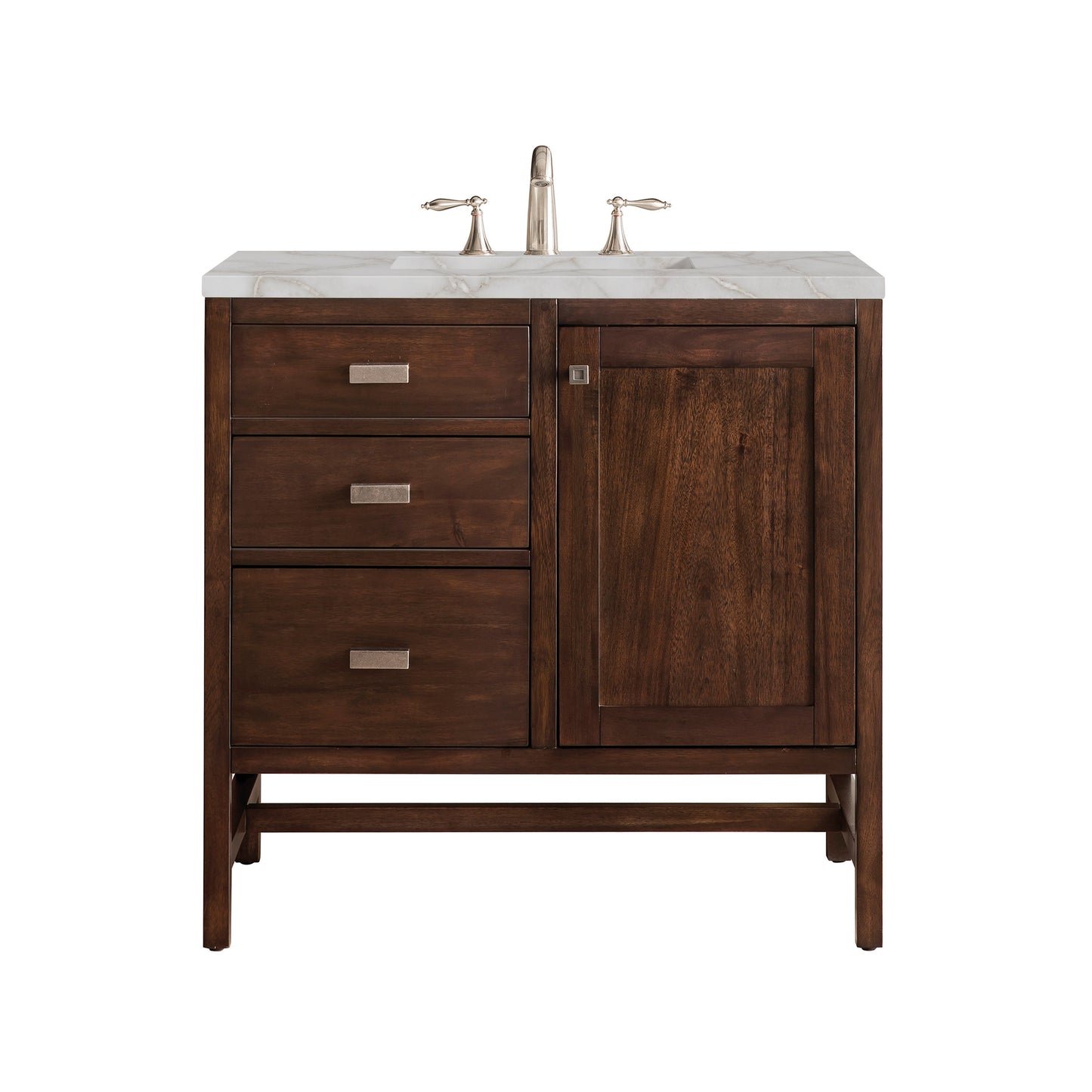 James Martin Vanities Addison 36" Mid-Century Acacia Single Vanity With 3cm Victorian Silver Quartz Top