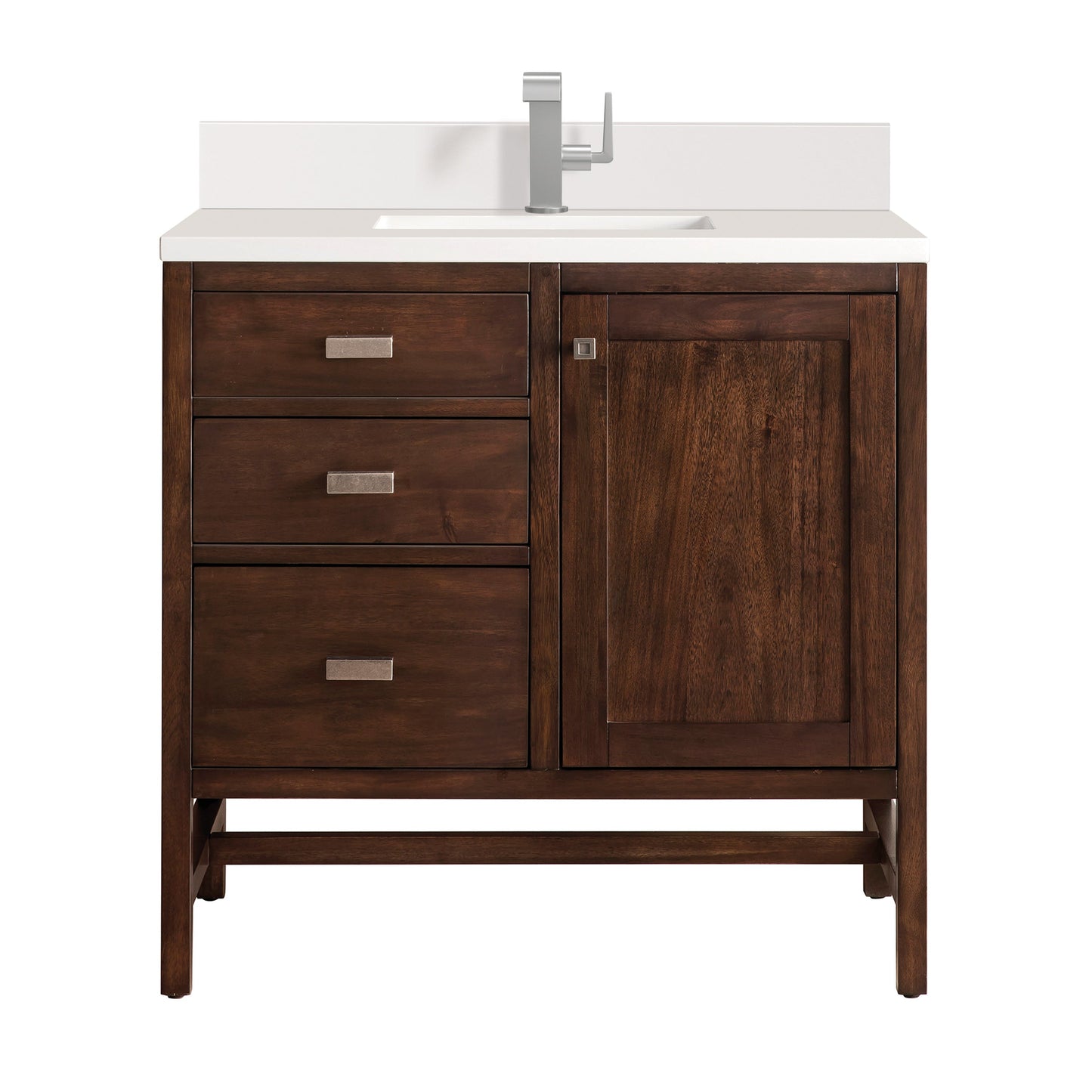 James Martin Vanities Addison 36" Mid-Century Acacia Single Vanity With Single Hole 3cm White Zeus Quartz Top & Backsplash