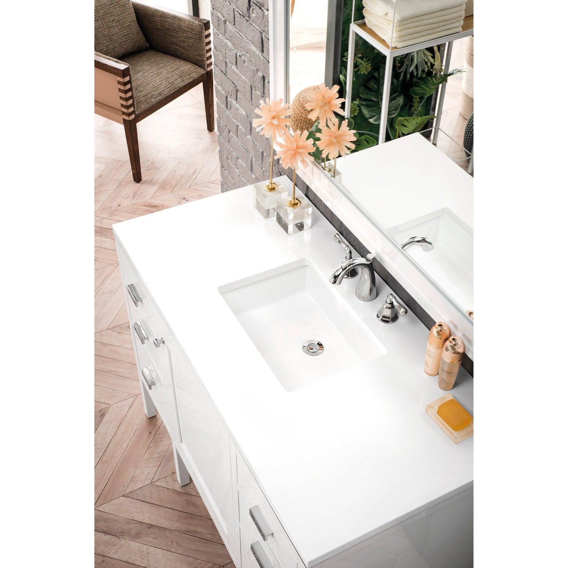 James Martin Vanities Addison 48" Glossy White Single Vanity Cabinet With 3cm White Zeus Quartz Top