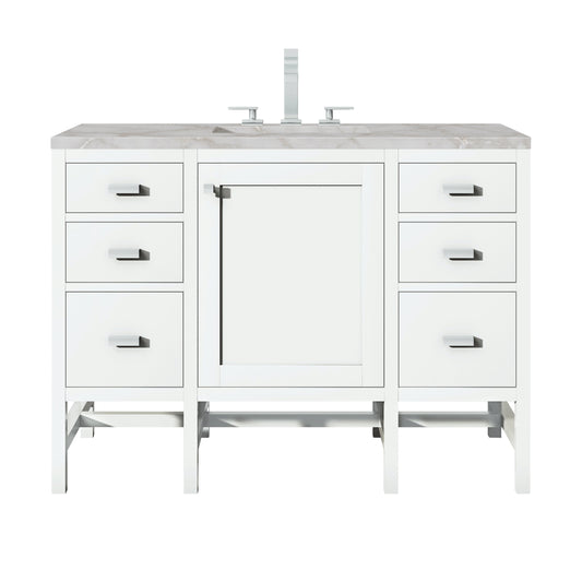 James Martin Vanities Addison 48" Glossy White Single Vanity With 3cm Victorian Silver Quartz Top