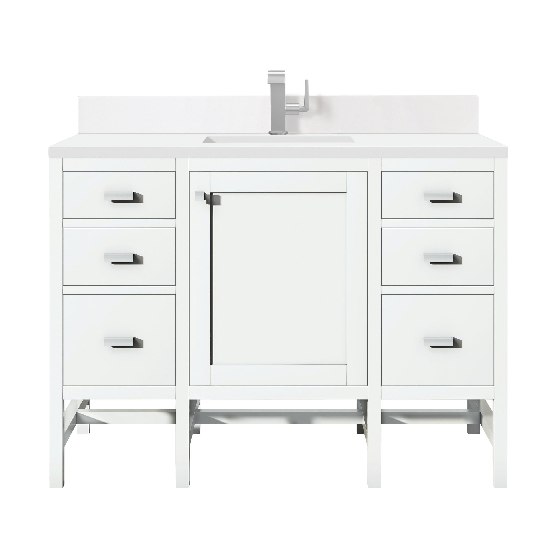 James Martin Vanities Addison 48" Glossy White Single Vanity With Single Hole 3cm White Zeus Quartz Top & Backsplash