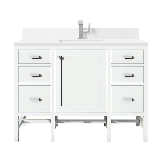 James Martin Vanities Addison 48" Glossy White Single Vanity With Single Hole 3cm White Zeus Quartz Top & Backsplash