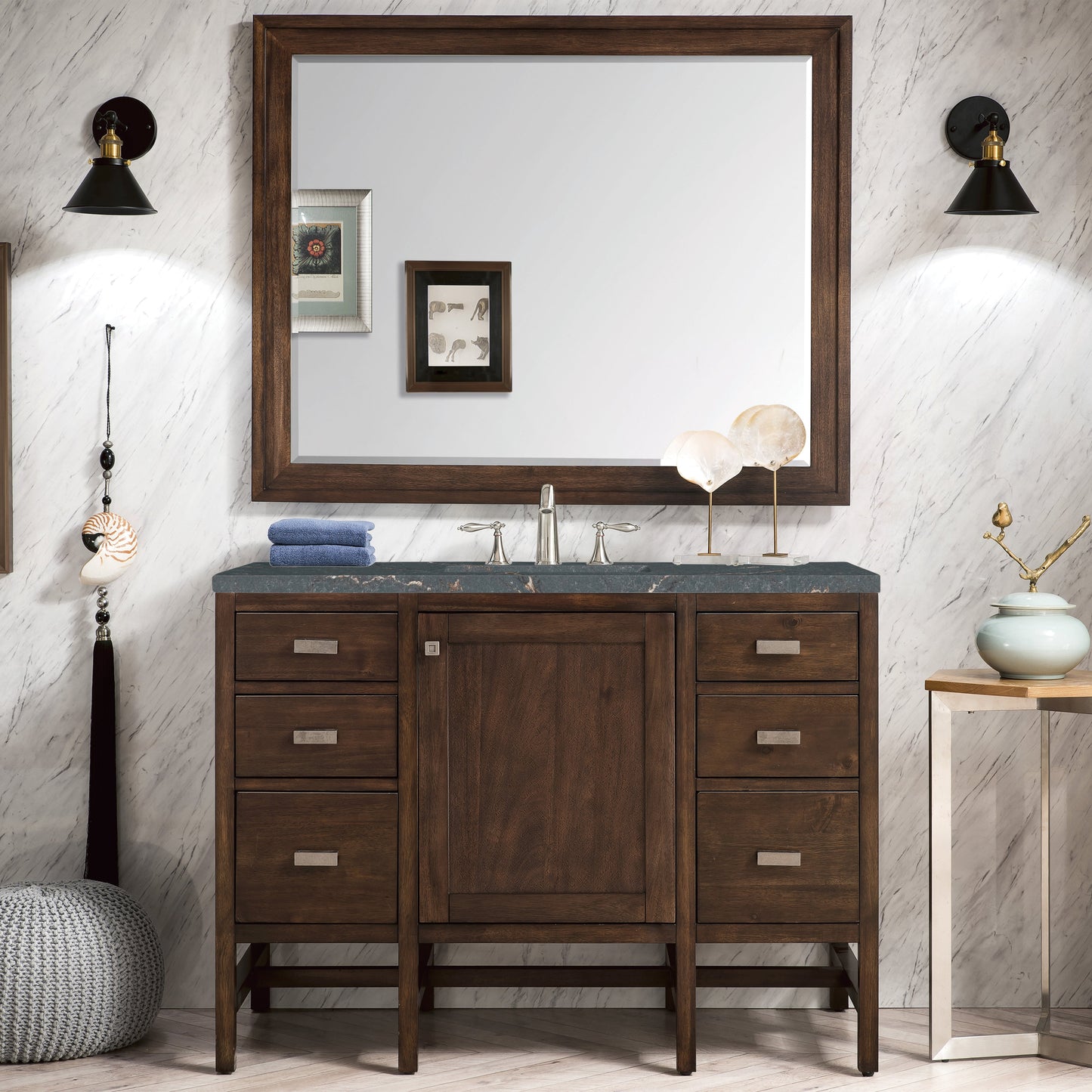 James Martin Vanities Addison 48" Mid-Century Acacia Single Vanity With 3cm Parisien Bleu Quartz Top