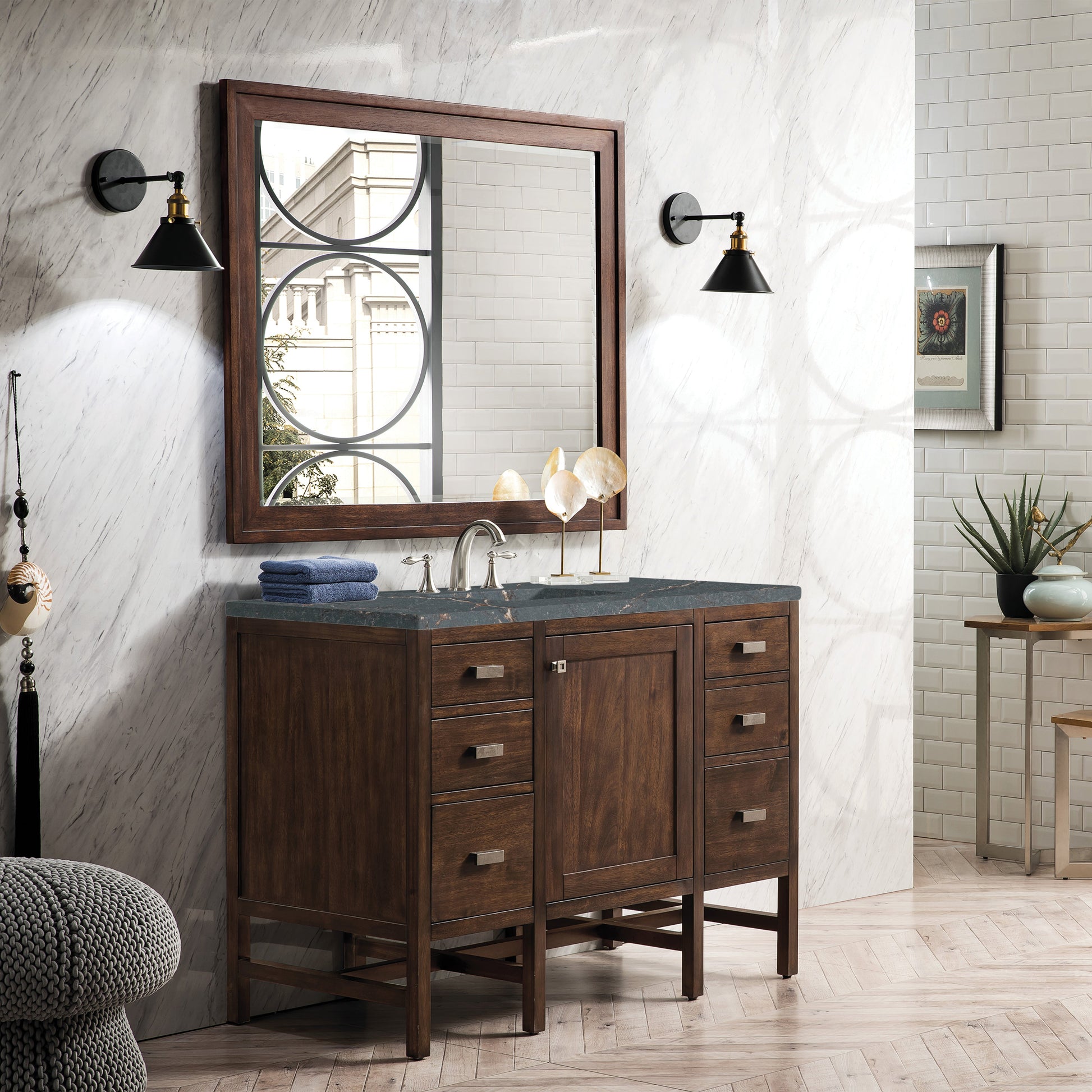 James Martin Vanities Addison 48" Mid-Century Acacia Single Vanity With 3cm Parisien Bleu Quartz Top