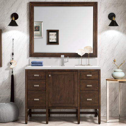 James Martin Vanities Addison 48" Mid-Century Acacia Single Vanity With Single Hole 3cm White Zeus Quartz Top & Backsplash