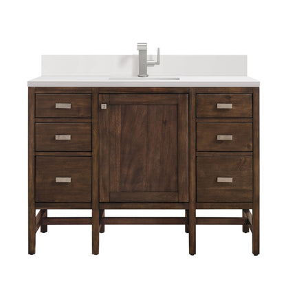 James Martin Vanities Addison 48" Mid-Century Acacia Single Vanity With Single Hole 3cm White Zeus Quartz Top & Backsplash