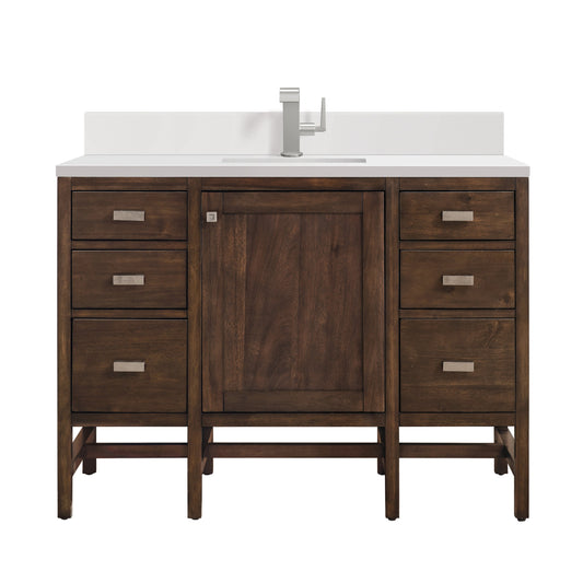 James Martin Vanities Addison 48" Mid-Century Acacia Single Vanity With Single Hole 3cm White Zeus Quartz Top & Backsplash