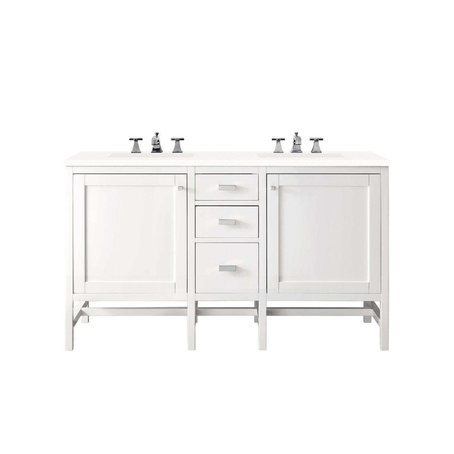 James Martin Vanities Addison 60" Glossy White Double Vanity Cabinet With 3cm White Zeus Quartz Top