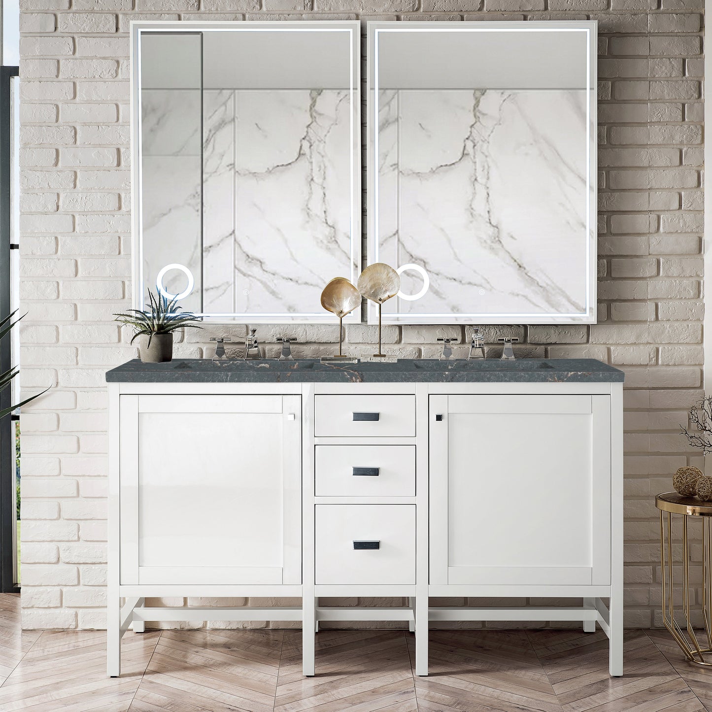 James Martin Vanities Addison 60" Glossy White Double Vanity With 3cm Parisien Bleu Quartz Top