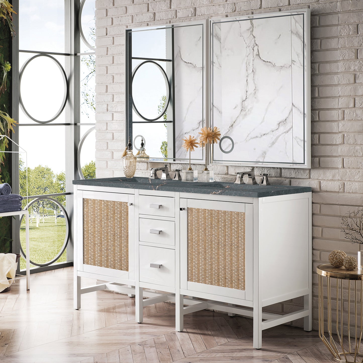 James Martin Vanities Addison 60" Glossy White Double Vanity With 3cm Parisien Bleu Quartz Top