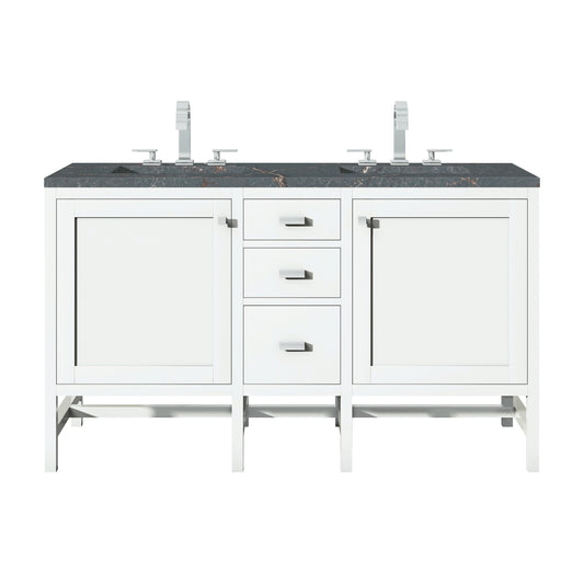 James Martin Vanities Addison 60" Glossy White Double Vanity With 3cm Parisien Bleu Quartz Top