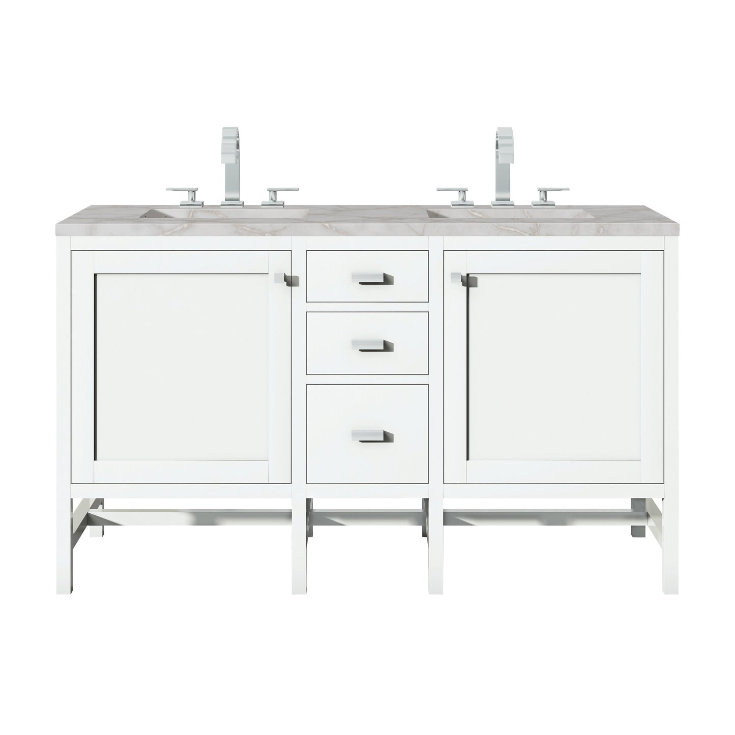 James Martin Vanities Addison 60" Glossy White Double Vanity With 3cm Victorian Silver Quartz Top