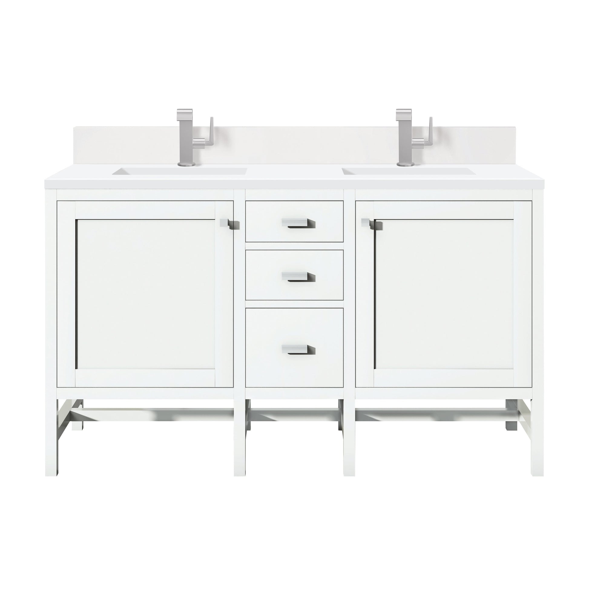 James Martin Vanities Addison 60" Glossy White Double Vanity With Single Hole 3cm White Zeus Quartz Top & Backsplash