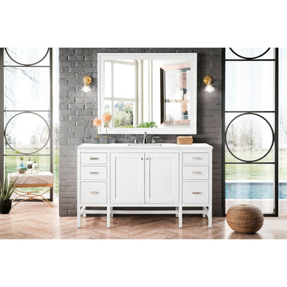 James Martin Vanities Addison 60" Glossy White Single Vanity Cabinet With 3cm White Zeus Quartz Top