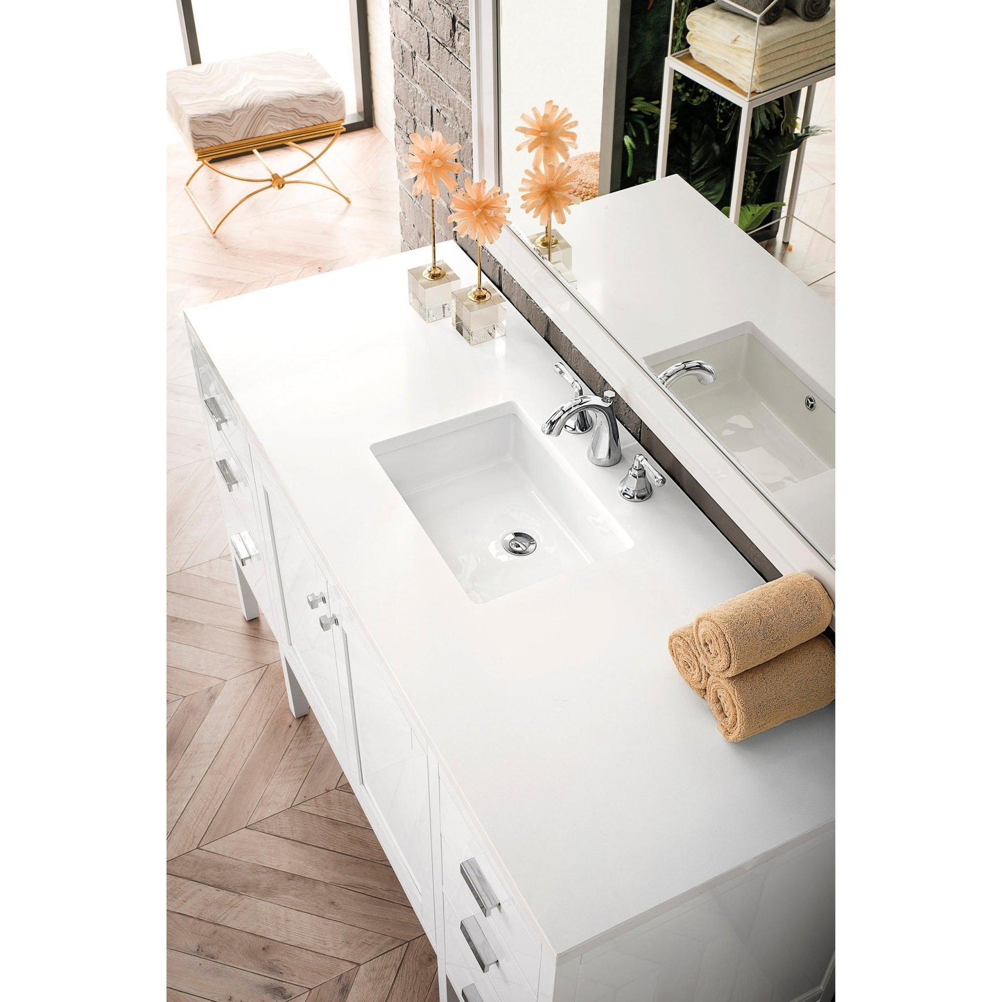 James Martin Vanities Addison 60" Glossy White Single Vanity Cabinet With 3cm White Zeus Quartz Top