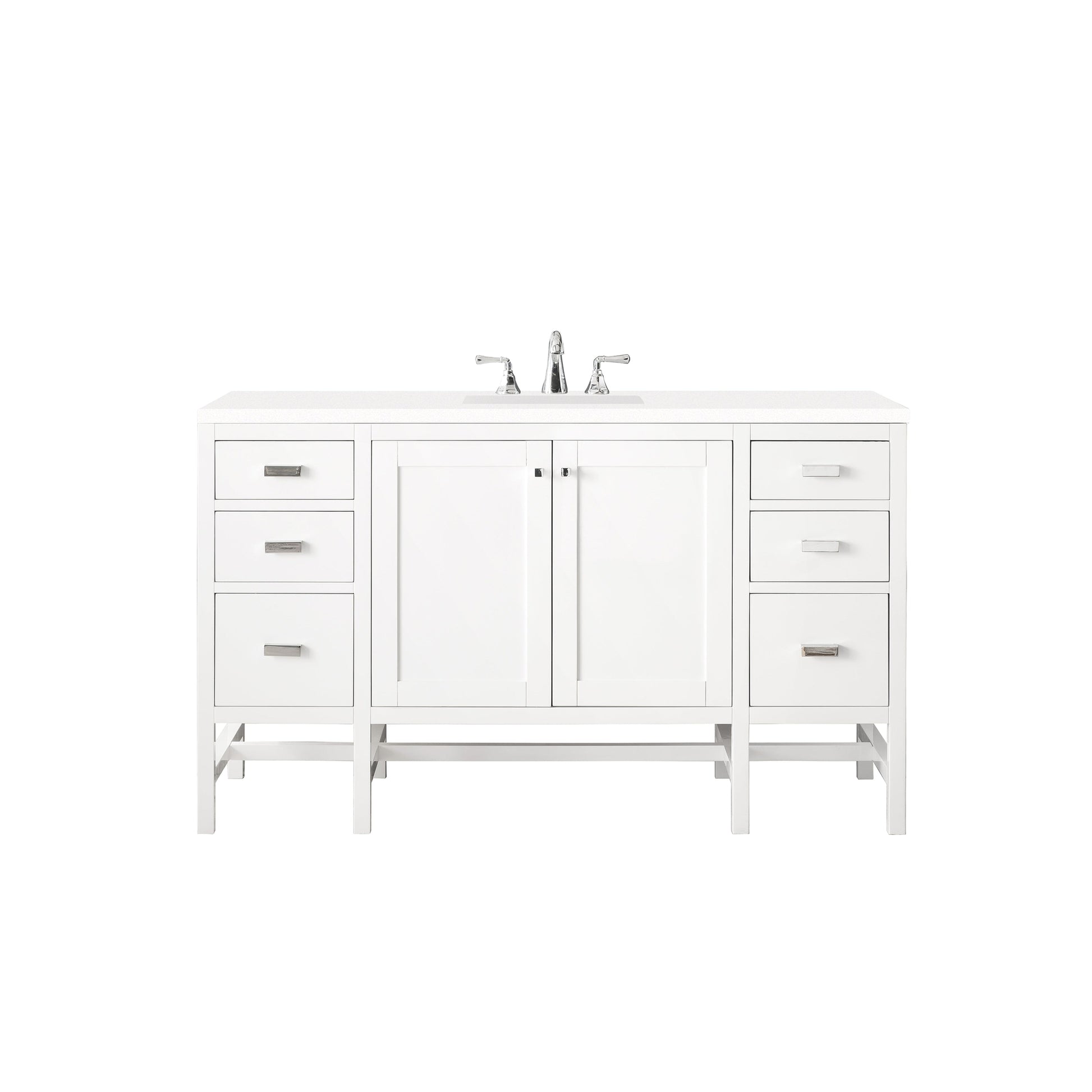 James Martin Vanities Addison 60" Glossy White Single Vanity Cabinet With 3cm White Zeus Quartz Top