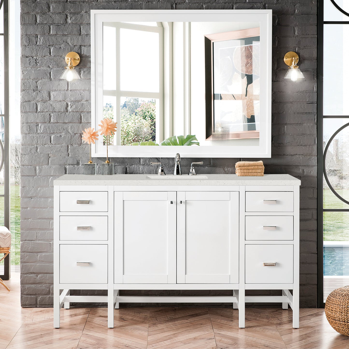 James Martin Vanities Addison 60" Glossy White Single Vanity With 3cm Lime Delight Quartz Top