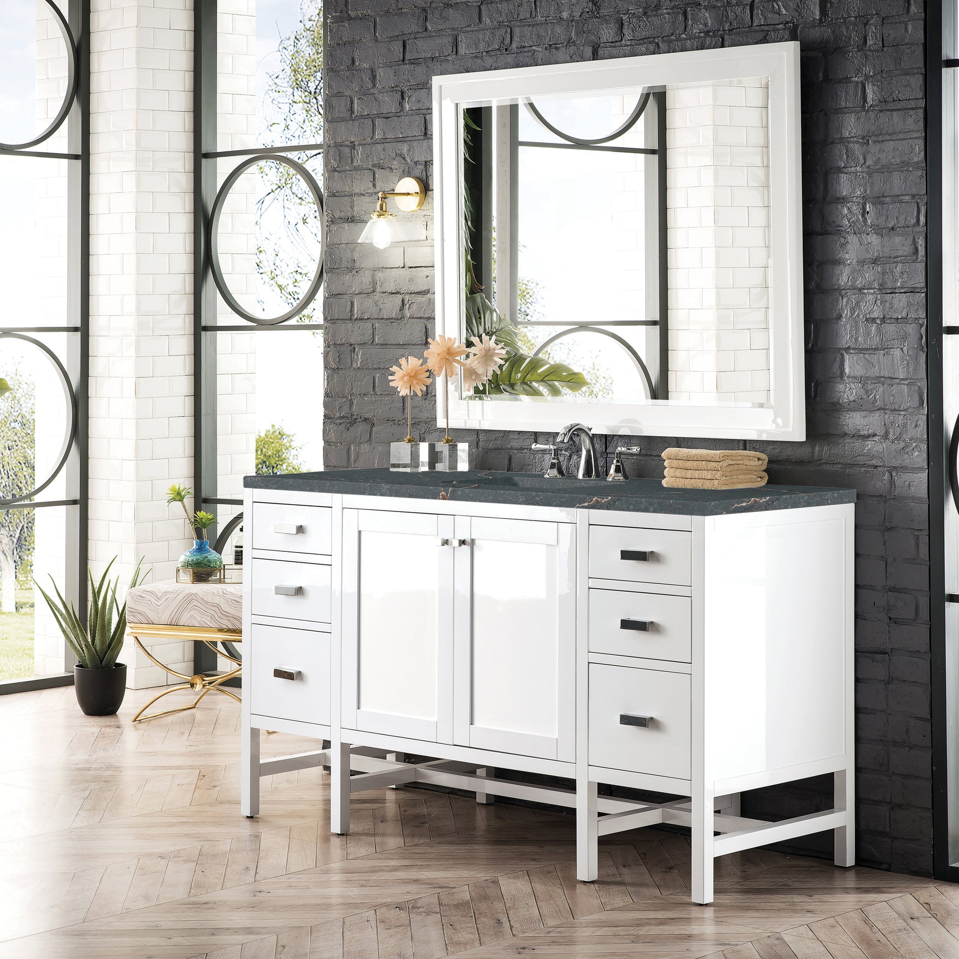 James Martin Vanities Addison 60" Glossy White Single Vanity With 3cm Parisien Bleu Quartz Top