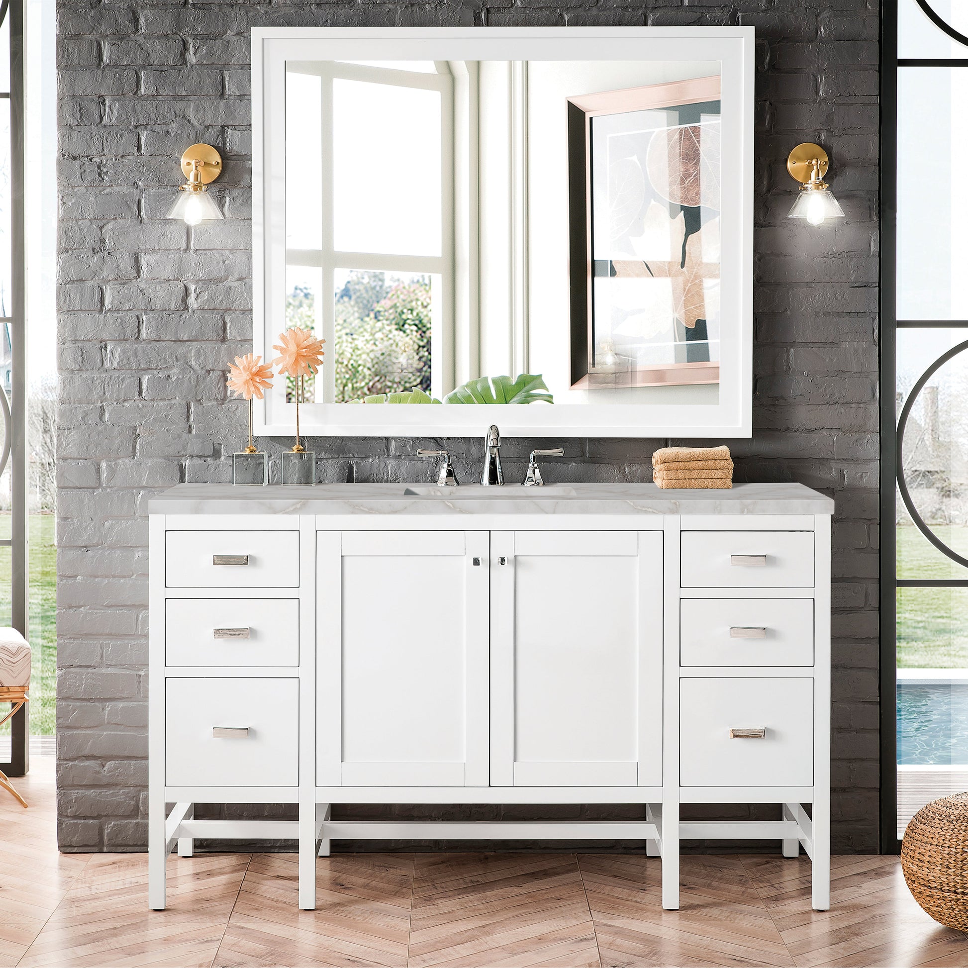 James Martin Vanities Addison 60" Glossy White Single Vanity With 3cm Victorian Silver Quartz Top