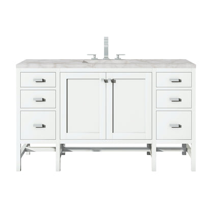 James Martin Vanities Addison 60" Glossy White Single Vanity With 3cm Victorian Silver Quartz Top