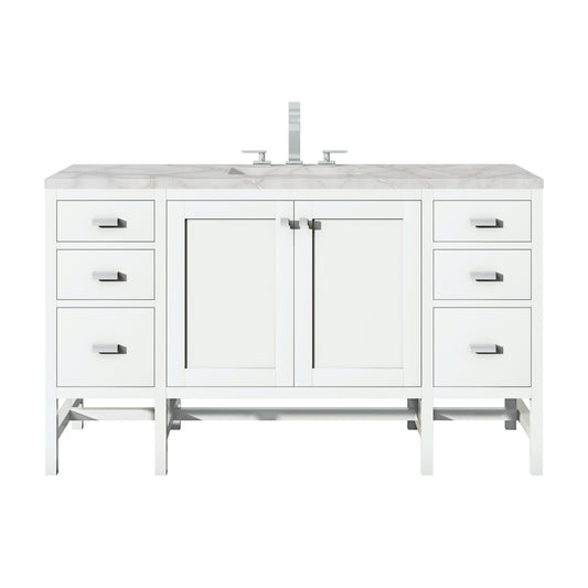 James Martin Vanities Addison 60" Glossy White Single Vanity With 3cm Victorian Silver Quartz Top