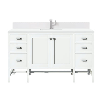 James Martin Vanities Addison 60" Glossy White Single Vanity With Single Hole 3cm White Zeus Quartz Top & Backsplash